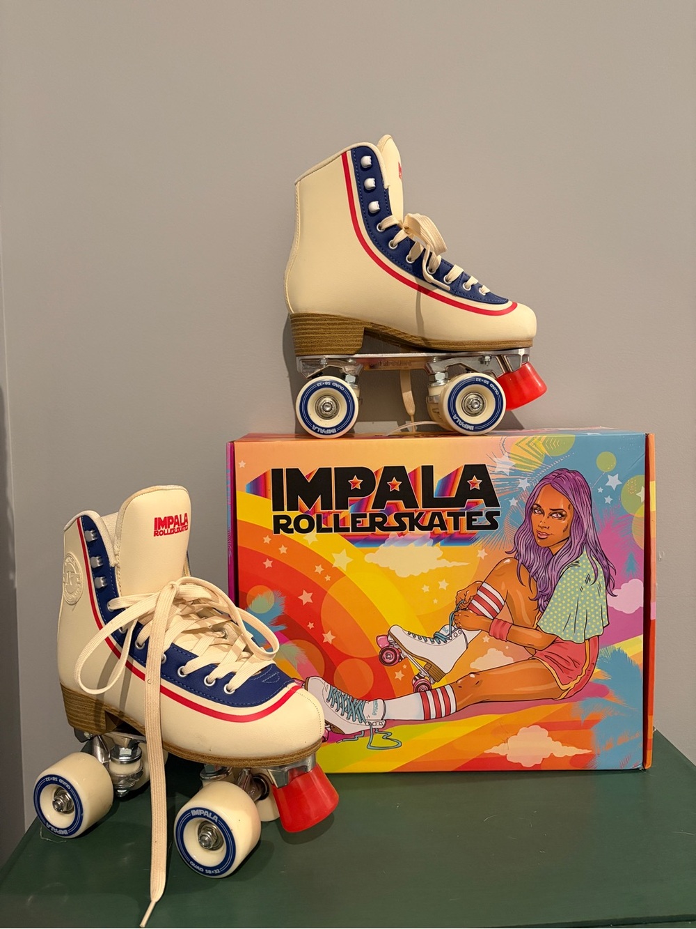 Impala Women's Cream Retro Roller Skates - Cream & Blue